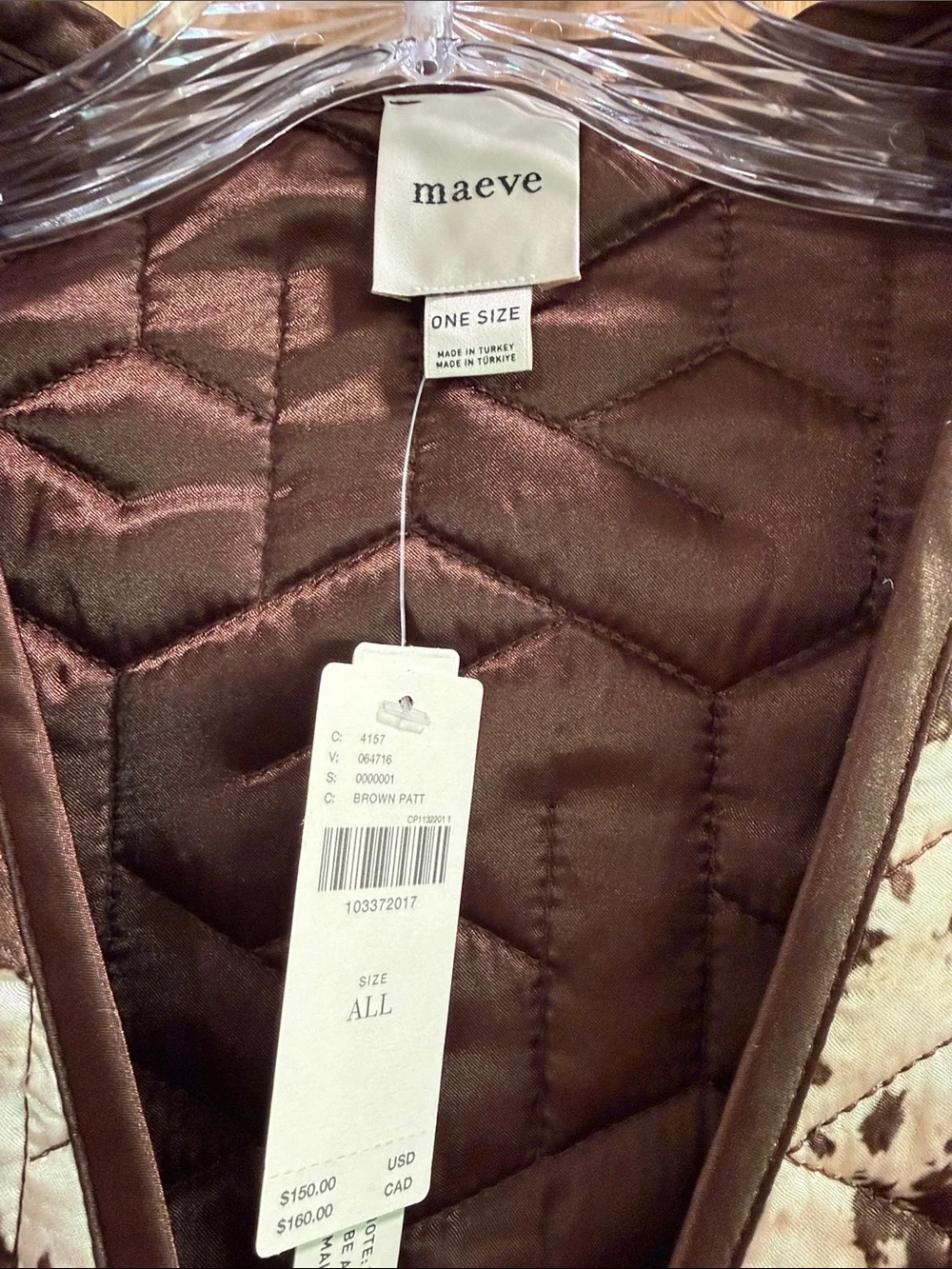New! Maeve Anthropologie Open Front Cow Print Cream and Brown Quilted Jacket OS - Picture 5 of 14